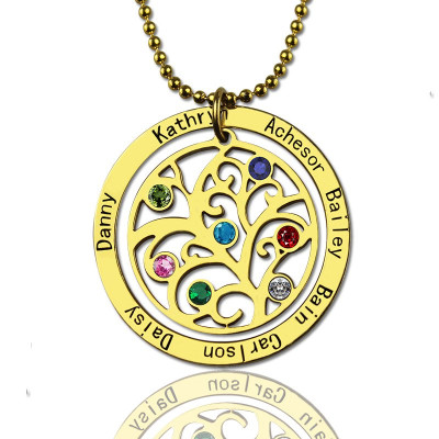Family Tree Birthstone Necklace In 18ct Gold Plated  - Handcrafted & Custom-Made