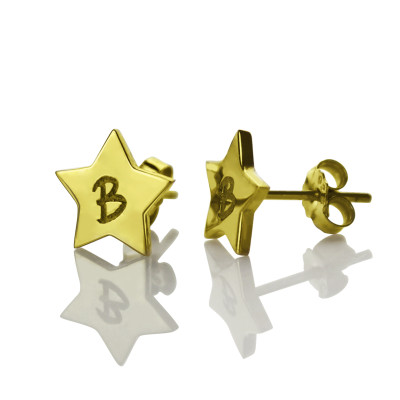 Star Stud Initial Earrings In Gold - Handcrafted & Custom-Made