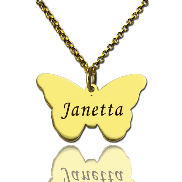 Custom Charming Butterfly Pendant Emgraved Name 18ct Gold Plated - Handcrafted & Custom-Made