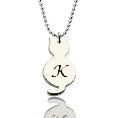 Personalised Tiny Cat Initial Pendant Necklace Silver - Handcrafted & Custom-Made