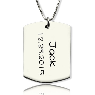 Personalised ID Dog Tag Bar Pendant with Name and Birth Date Silver - Handcrafted & Custom-Made
