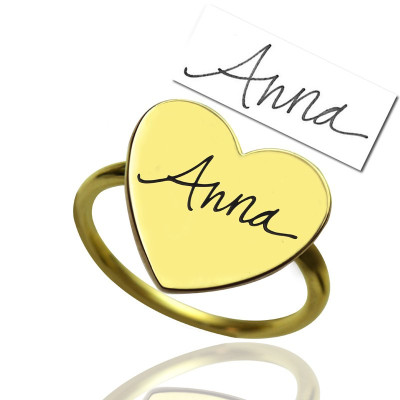 Gold Heart Signet Ring With Your Signature - Handcrafted & Custom-Made
