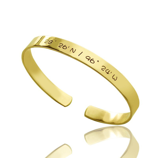 Engravable Latitude Longitude Coordinate Cuff Bangle 18ct Gold Plated - Handcrafted & Custom-Made