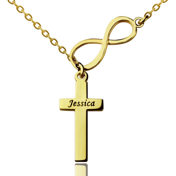 Infinity Symbol Cross Name Necklace 18ct Gold Plated - Handcrafted & Custom-Made