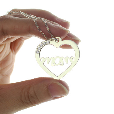 Mothers Birthstone Heart Necklace Sterling Silver  - Handcrafted & Custom-Made