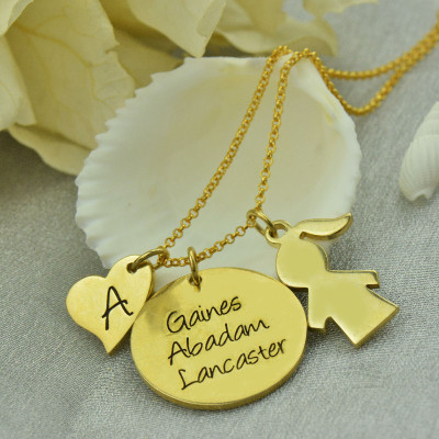 Family Names Pendant For Mother With Kids Charm In 18ct Gold Plated - Handcrafted & Custom-Made