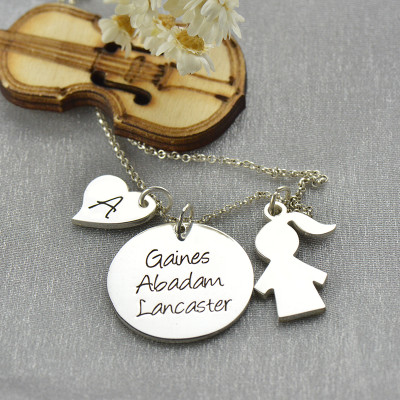 Mother Necklace Gift With Kids Name Charm Sterling Silver - Handcrafted & Custom-Made