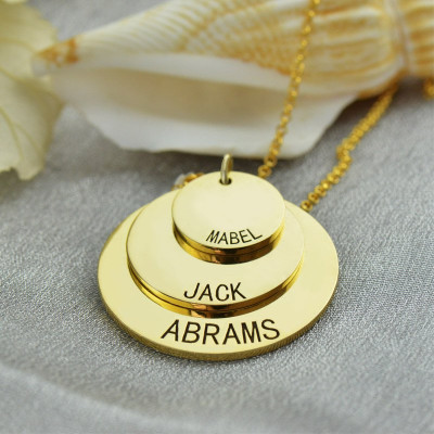 Disc Necklace With Kids Name For Mom 18ct Gold Plated - Handcrafted & Custom-Made