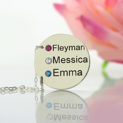 Disc Necklace With Names  Birthstones Silver  - Handcrafted & Custom-Made