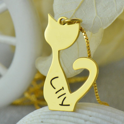Custom Cat Name Pendant Necklace 18ct Gold Plated Over - Handcrafted & Custom-Made