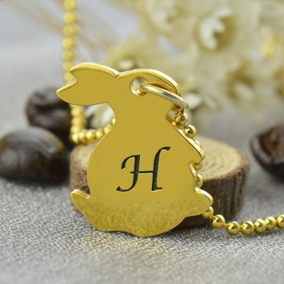 Tiny Rabbit Initial Charm Necklace 18ct Gold Plated - Handcrafted & Custom-Made