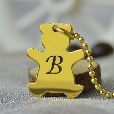 Cute Teddy Bear Initial Charm Necklace 18ct Gold Plated - Handcrafted & Custom-Made