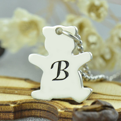 Personalised Teddy Bear Initial Necklace Sterling Silver - Handcrafted & Custom-Made