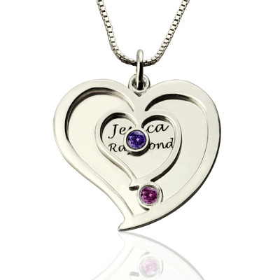 Personalised Couples Birthstone Heart Name Necklace  - Handcrafted & Custom-Made