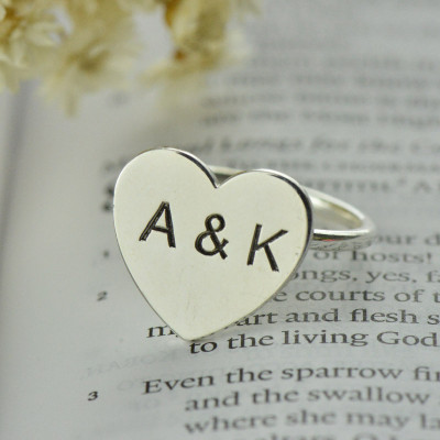 Engraved Sweetheart Ring with Double Initials Sterling Silver - Handcrafted & Custom-Made