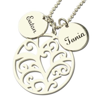 Family Tree Necklace with Custom Name Charm Silver - Handcrafted & Custom-Made
