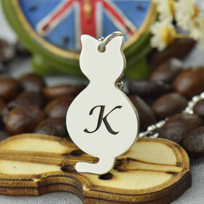 Personalised Tiny Cat Initial Pendant Necklace Silver - Handcrafted & Custom-Made