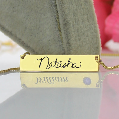 Custom Necklace Signature Bar Necklace Handwritring 18ct Gold Plated - Handcrafted & Custom-Made