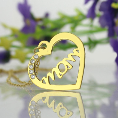 Mothers Heart Necklace With Birthstone 18ct Gold Plated  - Handcrafted & Custom-Made