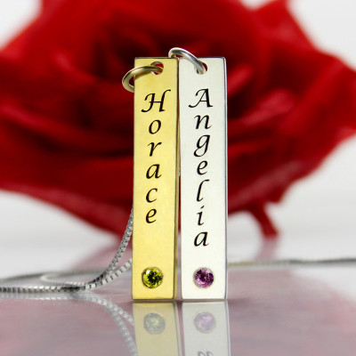 Custom Couple Name Tag with Birthstones  - Handcrafted & Custom-Made