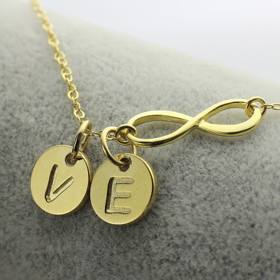 Infinity Necklace With Disc Initial Charm 18ct Gold Plated - Handcrafted & Custom-Made