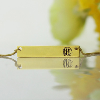 Personalised 18ct Gold Plated Initial Bar Necklace Monogram - Handcrafted & Custom-Made