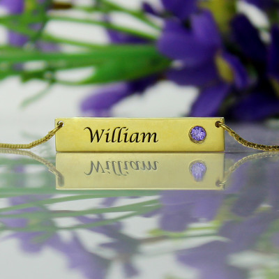 Name Bar Necklace with Birthstone 18ct Gold Plated  - Handcrafted & Custom-Made