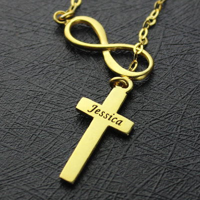 Infinity Symbol Cross Name Necklace 18ct Gold Plated - Handcrafted & Custom-Made