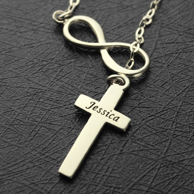 Infinity Cross Name Necklace Sterling Silver - Handcrafted & Custom-Made