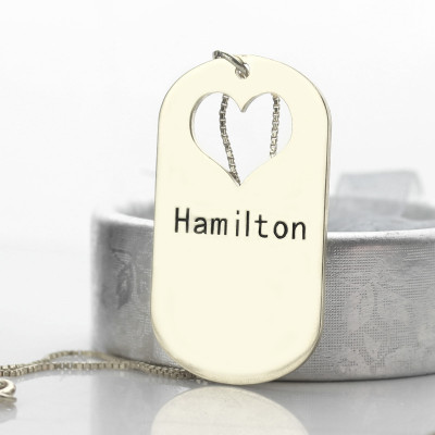 Couples Name Dog Tag Necklace Set with Cut Out Heart - Handcrafted & Custom-Made