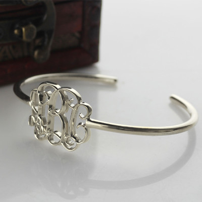 Celebrity Monogrammed Initial Bangle Bracelet Sterling Silver - Handcrafted & Custom-Made