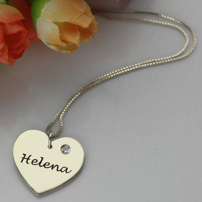 Sterling Silver Simple Heart Name Necklace with Birthstone  - Handcrafted & Custom-Made