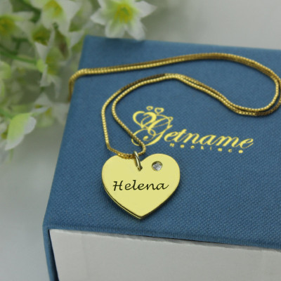 Simple Heart Necklace with Name  Birhtstone 18ct Gold Plated  - Handcrafted & Custom-Made