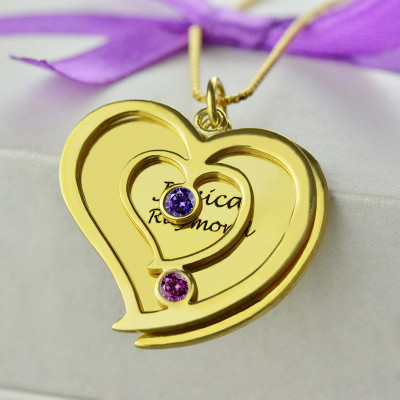 His  Her Birthstone Heart Name Necklace 18ct Gold Plated  - Handcrafted & Custom-Made