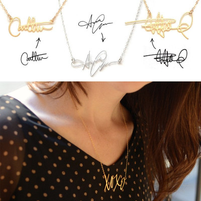 Custom Necklace with Your Own Signature 18ct Gold Plated Silver - Handcrafted & Custom-Made