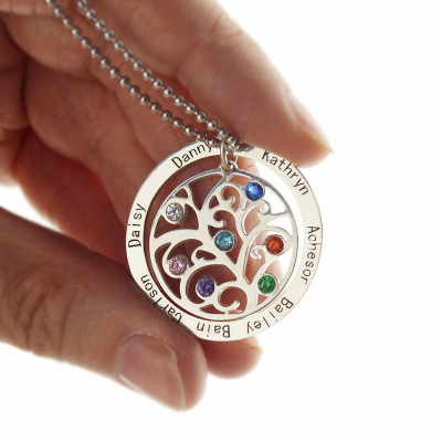 Personalised Family Tree Birthstone Name Necklace  - Handcrafted & Custom-Made