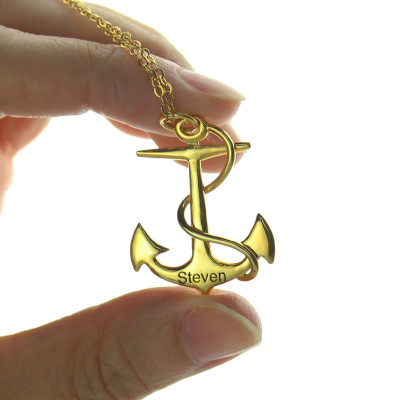 Anchor Necklace Charms Engraved Your Name 18ct Gold Plated Silver - Handcrafted & Custom-Made