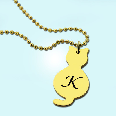 Gold Over Cat Initial Pendant Necklace - Handcrafted & Custom-Made