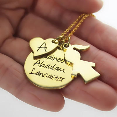 Family Names Pendant For Mother With Kids Charm In 18ct Gold Plated - Handcrafted & Custom-Made