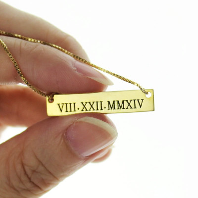 Personalised Roman Numeral Bar Necklace 18ct Gold Plated - Handcrafted & Custom-Made