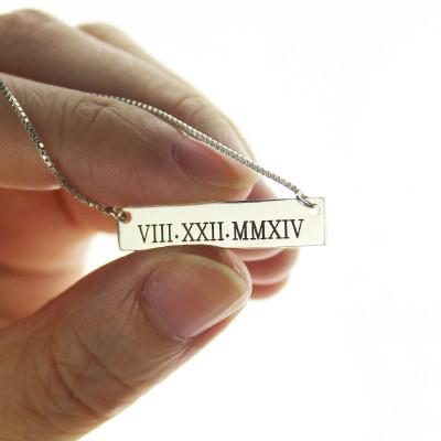 Custom Roman Numeral Bar Necklace Sterling Silver - Handcrafted & Custom-Made
