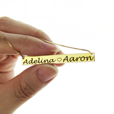 Gold Bar Necklace Engraved Double Name - Handcrafted & Custom-Made