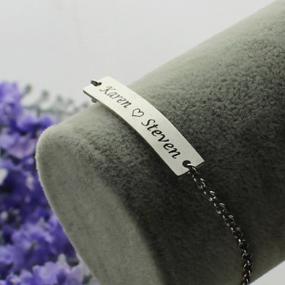 Engraved Name Bar Bracelet For Her Sterling Silver - Handcrafted & Custom-Made