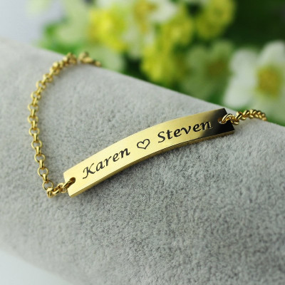 Couple Bar Bracelet Engraved Name 18ct Gold Plated - Handcrafted & Custom-Made
