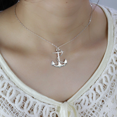 Anchor Necklace Charms Engraved Your Name Silver - Handcrafted & Custom-Made