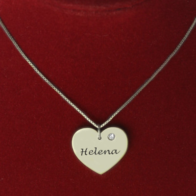 Sterling Silver Simple Heart Name Necklace with Birthstone  - Handcrafted & Custom-Made