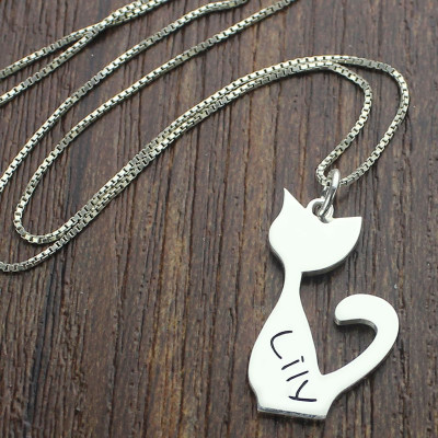 Personalised Cat Name Charm Necklace in Silver - Handcrafted & Custom-Made