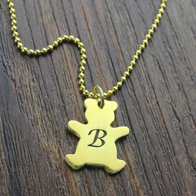 Cute Teddy Bear Initial Charm Necklace 18ct Gold Plated - Handcrafted & Custom-Made