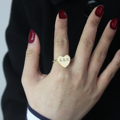 Engraved Sweetheart Ring with Double Initials 18ct Gold Plated - Handcrafted & Custom-Made
