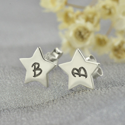 Personalised Star Stud Initial Earrings In Silver - Handcrafted & Custom-Made